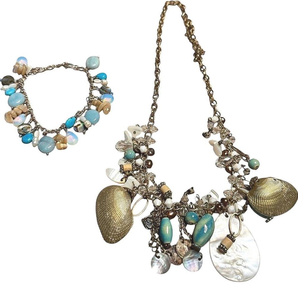 Handmade‎ Jewelry Set Women Gold Excellent Shell Beaded Coastal Beach